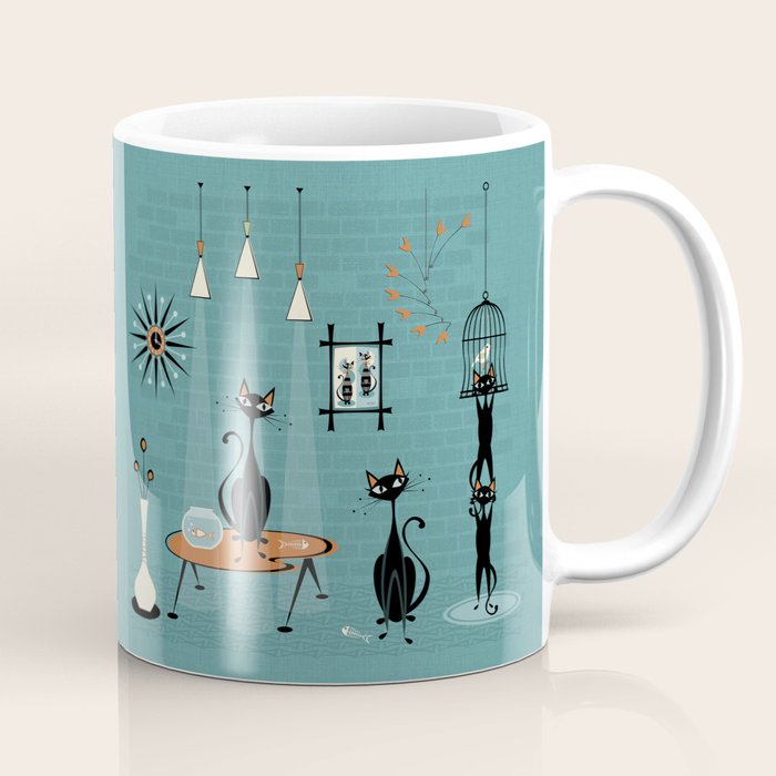 Mid Century Kitty Mishchief - w/ Orange ©studioxtine Coffee Mug Gallery Image 1