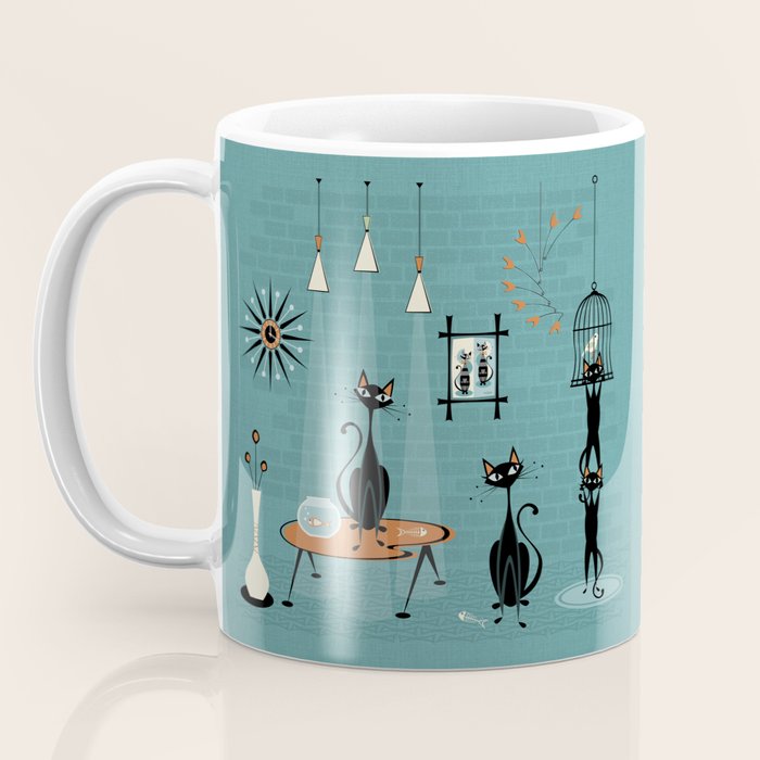 Mid Century Kitty Mishchief - w/ Orange ©studioxtine Coffee Mug Gallery Image 3