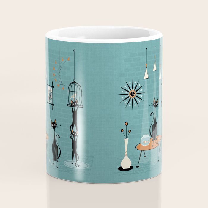 Mid Century Kitty Mishchief - w/ Orange ©studioxtine Coffee Mug Gallery Image 4