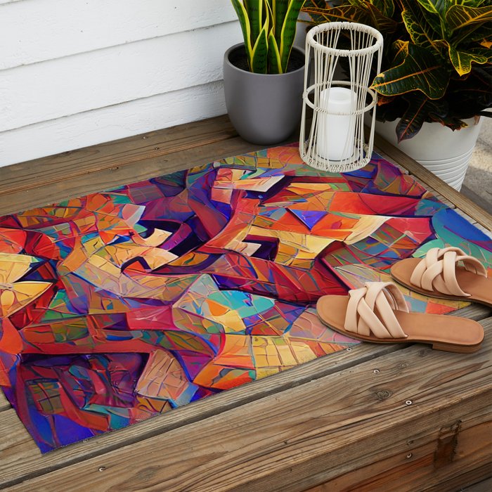 Colorful Distorted Squares Outdoor Rug Gallery Image 2