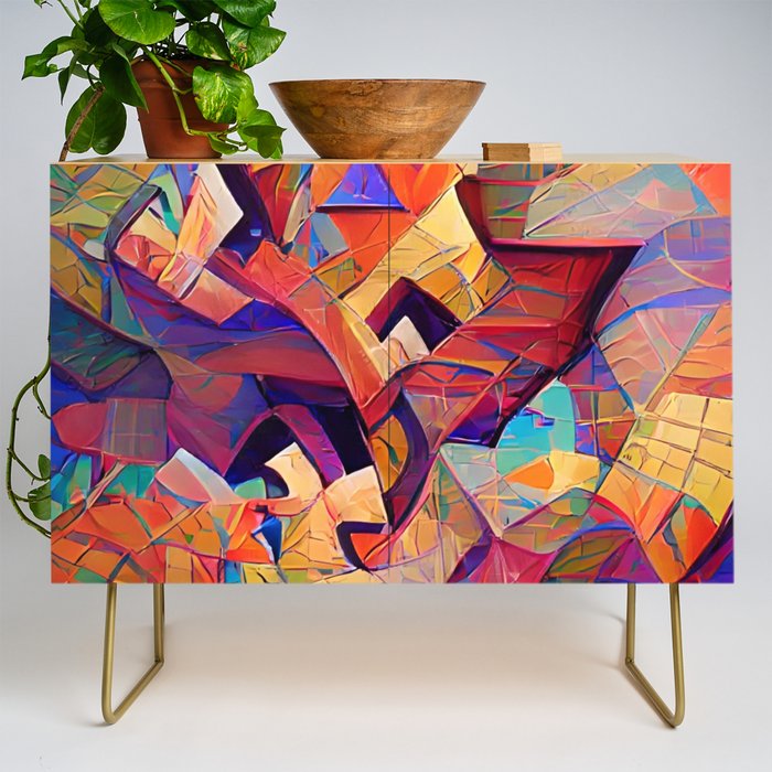 Colorful Distorted Squares Credenza Gallery Image 1