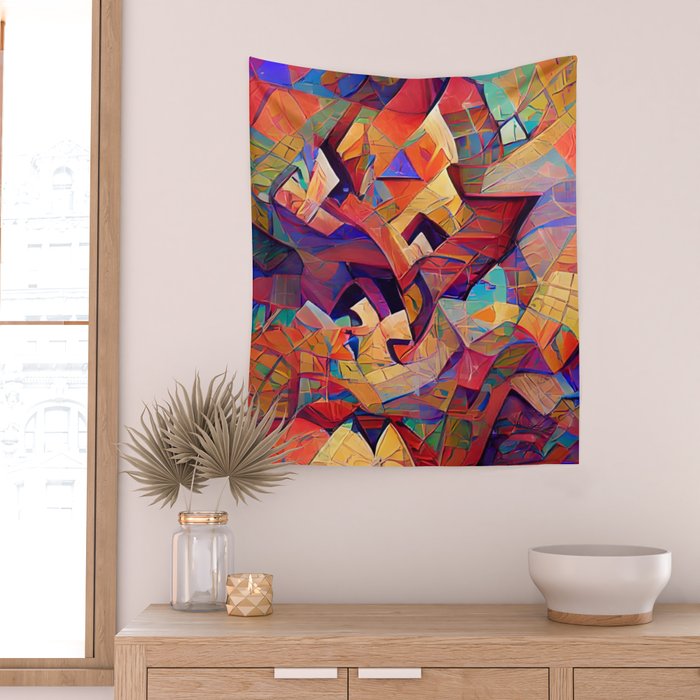 Colorful Distorted Squares Wall Tapestry Gallery Image 2