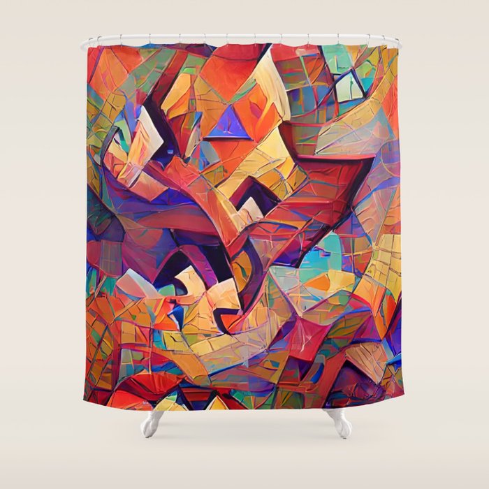 Colorful Distorted Squares Shower Curtain Gallery Image 1