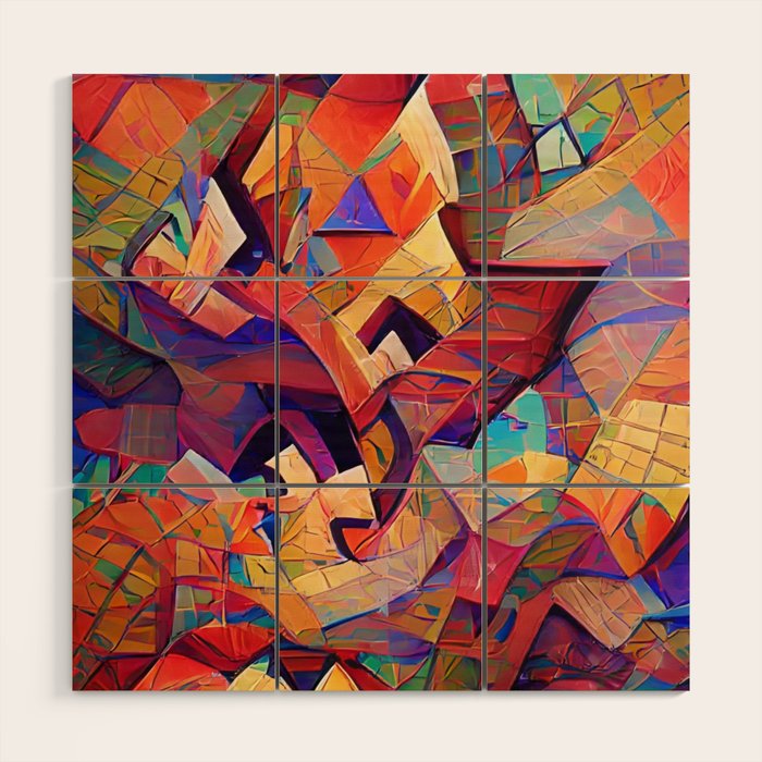 Colorful Distorted Squares Wood Wall Art Gallery Image 1