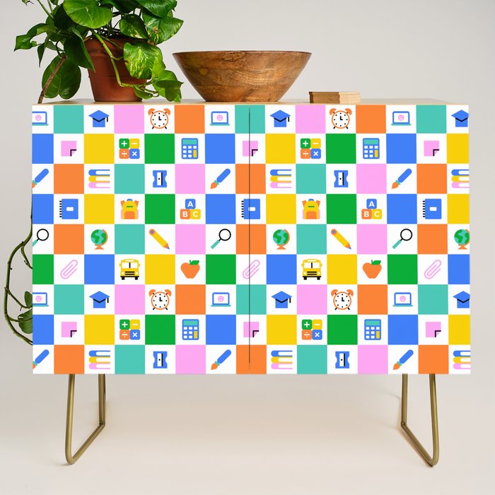 Colorful back to school checkered art pattern Credenza Gallery Image 1