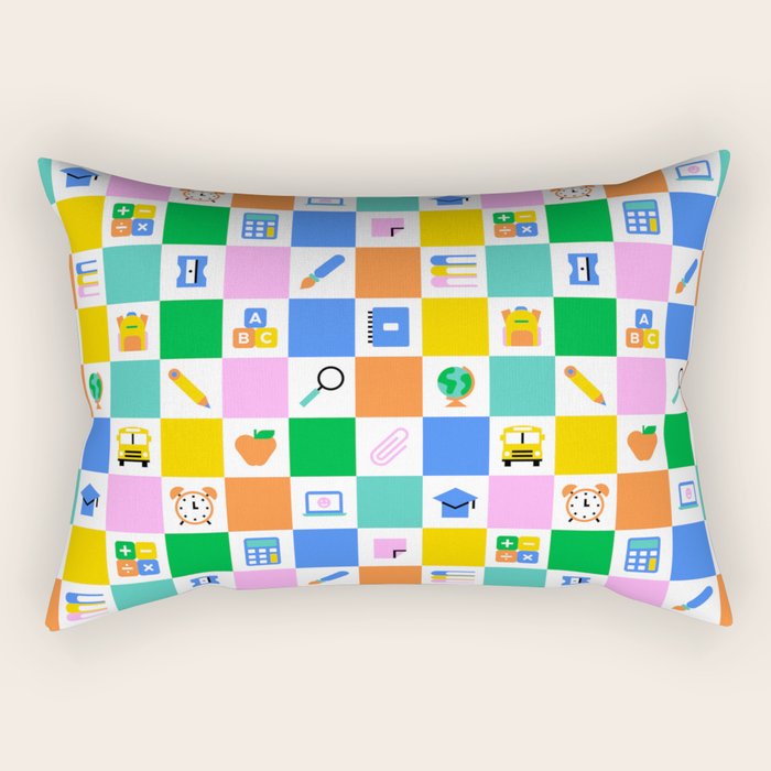 Colorful back to school checkered art pattern Rectangular Pillow Gallery Image 2