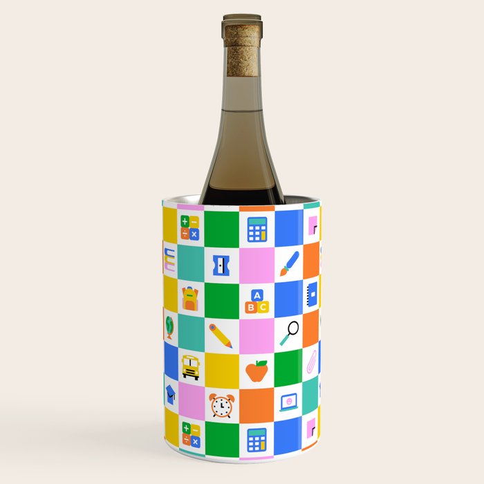 Colorful back to school checkered art pattern Wine Chiller Gallery Image 3