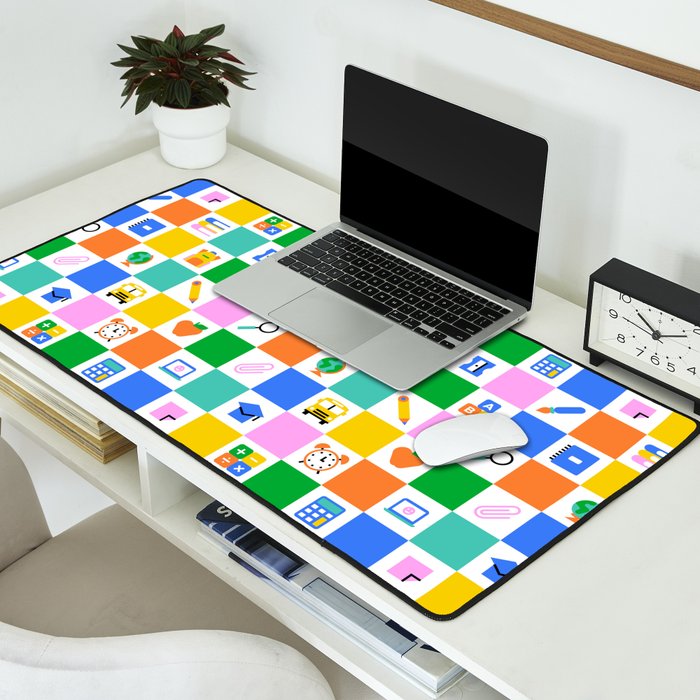 Colorful back to school checkered art pattern Desk Mat Gallery Image 2