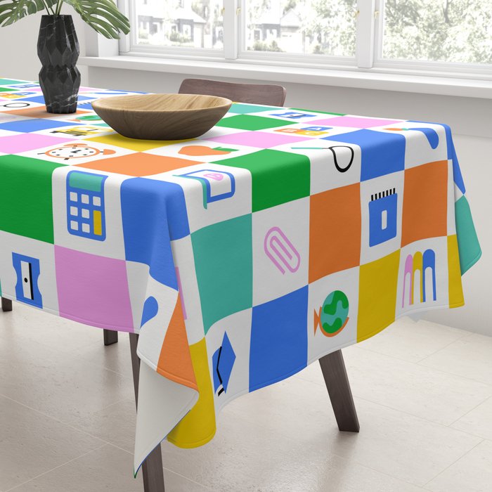 Colorful back to school checkered art pattern Tablecloth Gallery Image 3