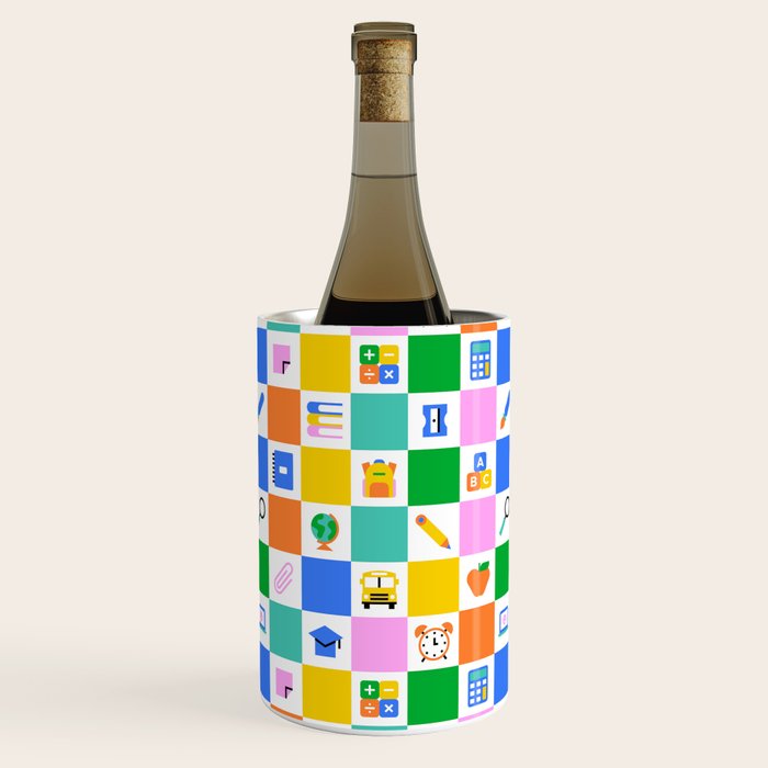 Colorful back to school checkered art pattern Wine Chiller Gallery Image 2