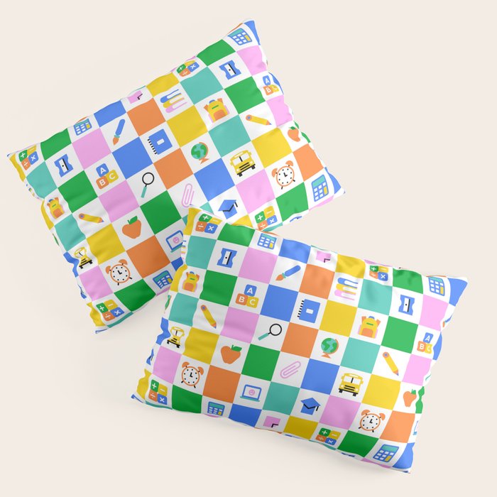 Colorful back to school checkered art pattern Pillow Sham Gallery Image 1