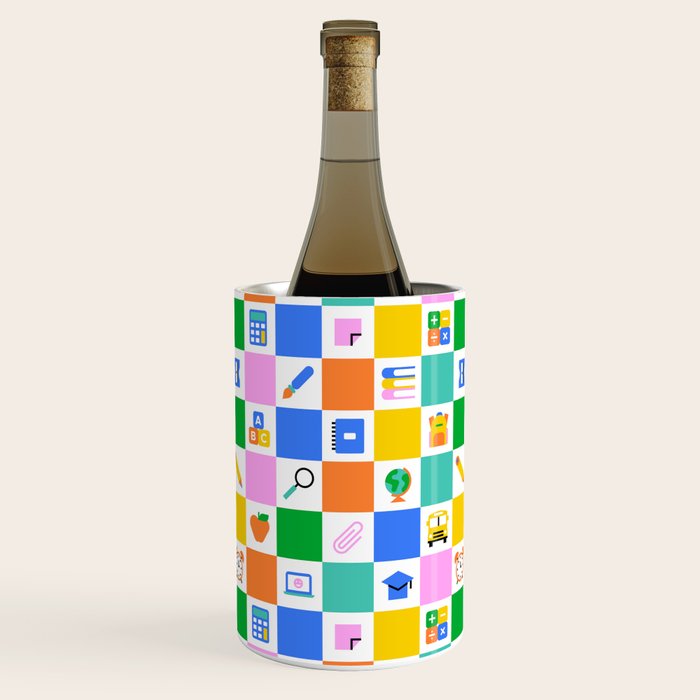 Colorful back to school checkered art pattern Wine Chiller Gallery Image 1