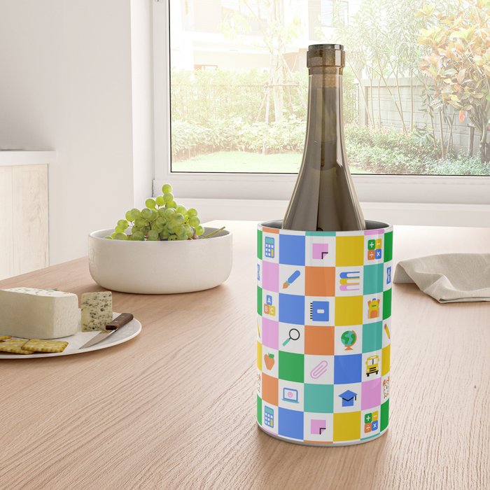 Colorful back to school checkered art pattern Wine Chiller Gallery Image 4