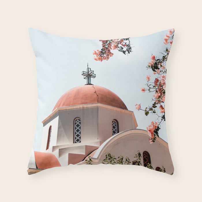 Summer In Greece Art Print | Pink Flowers Photo | Crete Island Holiday | Europe Travel Photography Throw Pillow Gallery Image 6
