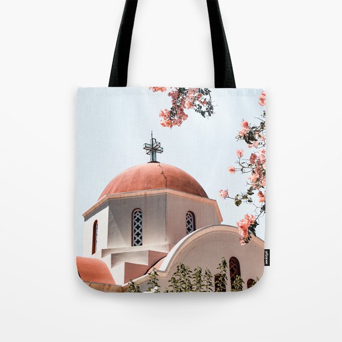 Summer In Greece Art Print | Pink Flowers Photo | Crete Island Holiday | Europe Travel Photography Tote Bag Gallery Image 1