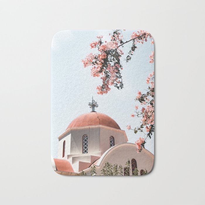 Summer In Greece Art Print | Pink Flowers Photo | Crete Island Holiday | Europe Travel Photography Bath Mat Gallery Image 1