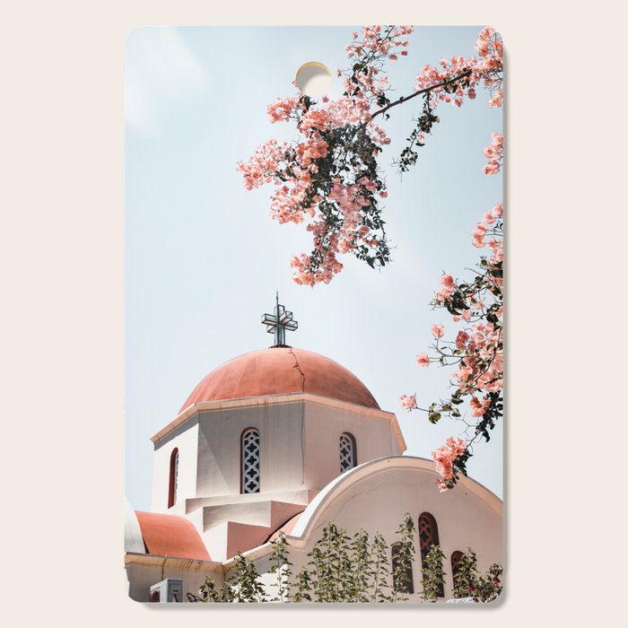 Summer In Greece Art Print | Pink Flowers Photo | Crete Island Holiday | Europe Travel Photography Cutting Board Gallery Image 1