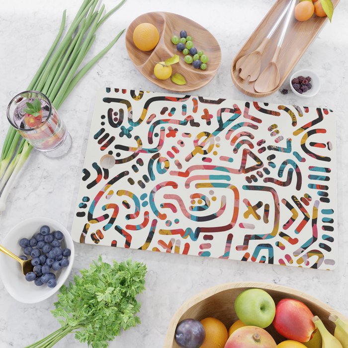Graffiti Art Life in the Jungle with Symbols of Energy Cutting Board Gallery Image 2