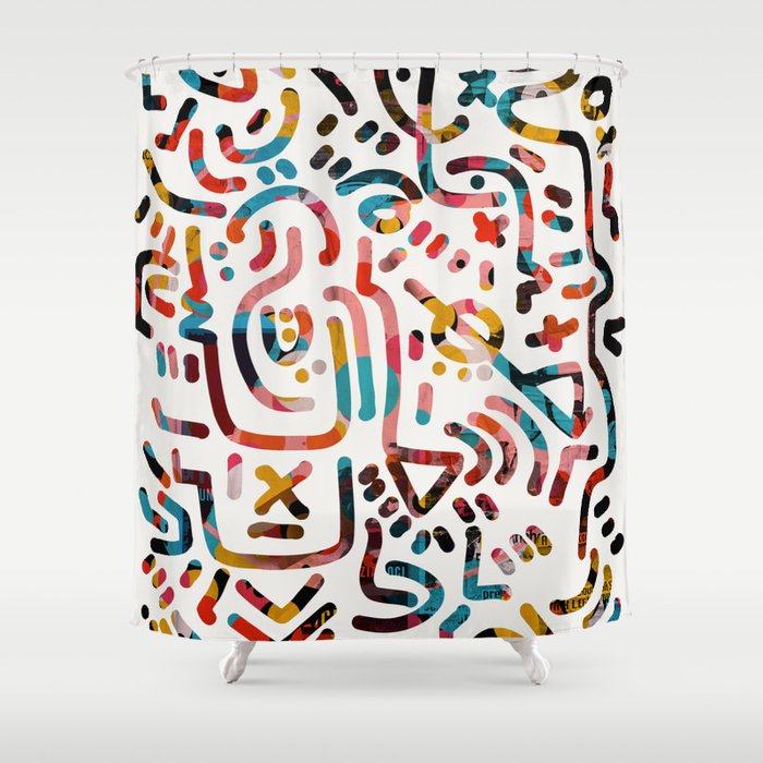 Graffiti Art Life in the Jungle with Symbols of Energy Shower Curtain Gallery Image 1
