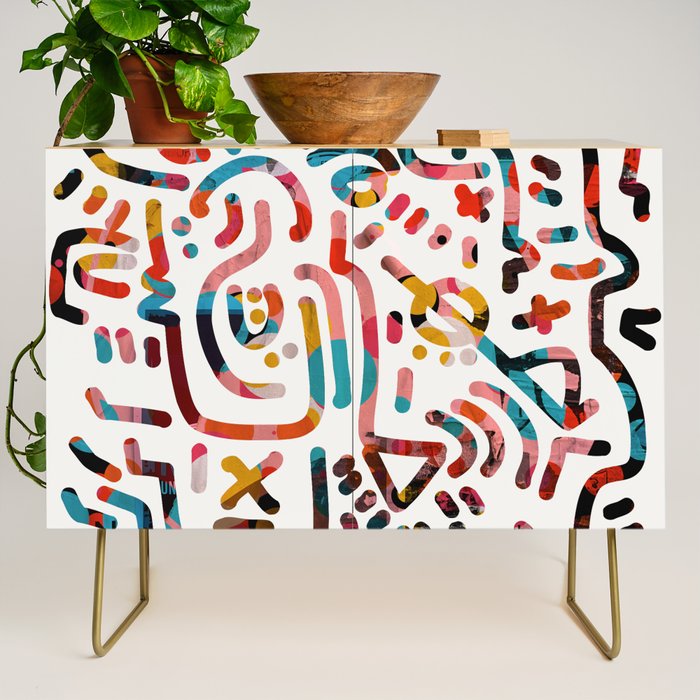 Graffiti Art Life in the Jungle with Symbols of Energy Credenza Gallery Image 1