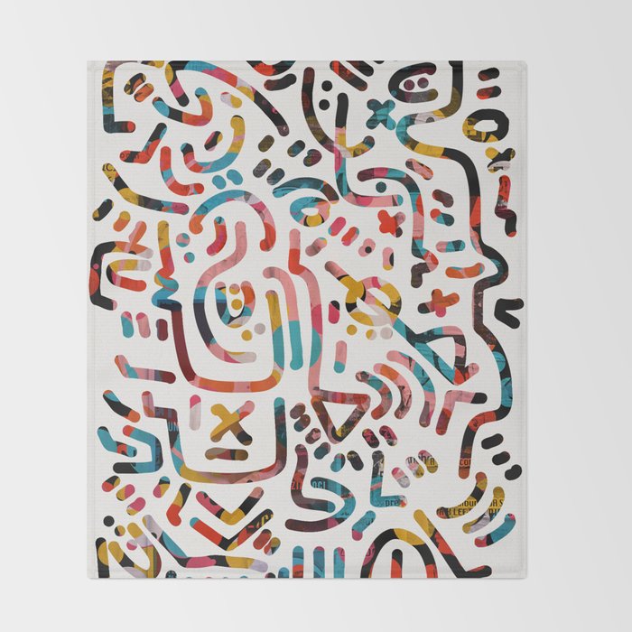 Graffiti Art Life in the Jungle with Symbols of Energy Throw Blanket Gallery Image 2