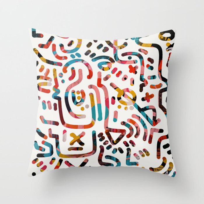 Graffiti Art Life in the Jungle with Symbols of Energy Throw Pillow Gallery Image 6