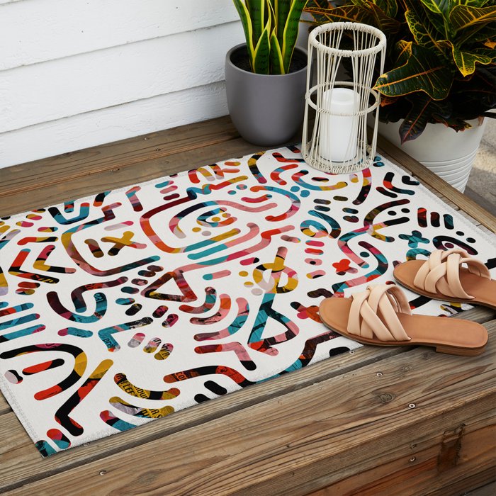 Graffiti Art Life in the Jungle with Symbols of Energy Outdoor Rug Gallery Image 2