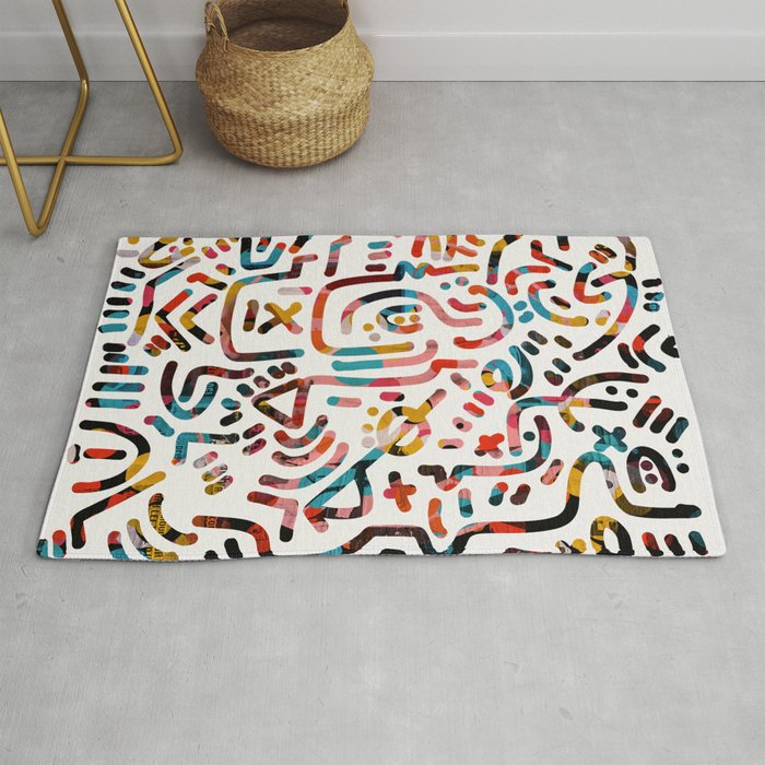 Graffiti Art Life in the Jungle with Symbols of Energy Rug Gallery Image 1