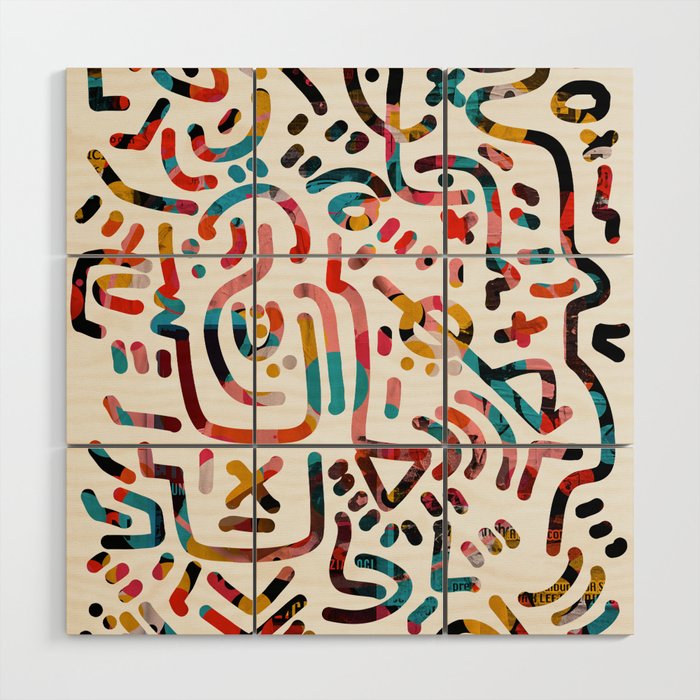 Graffiti Art Life in the Jungle with Symbols of Energy Wood Wall Art Gallery Image 1