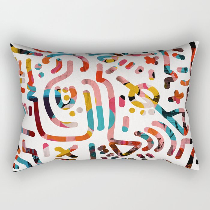 Graffiti Art Life in the Jungle with Symbols of Energy Rectangular Pillow Gallery Image 1
