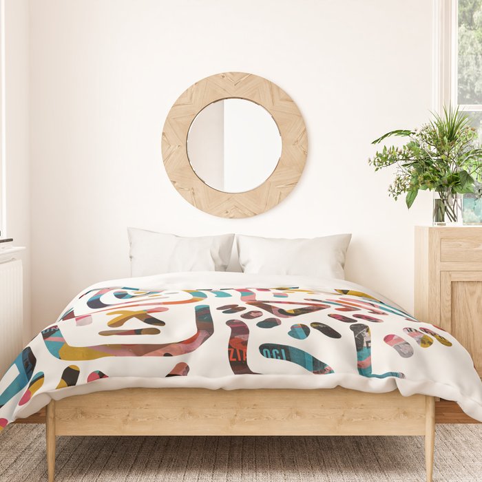 Graffiti Art Life in the Jungle with Symbols of Energy Duvet Cover Gallery Image 3