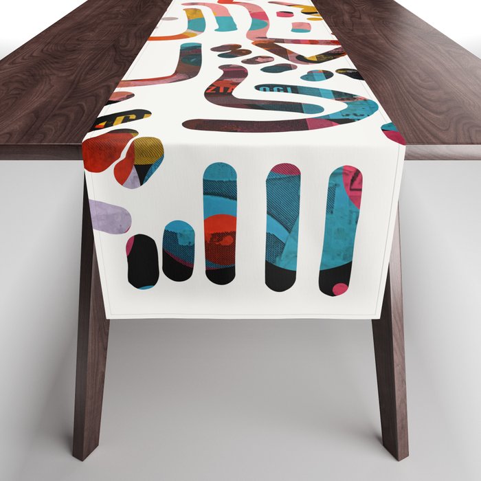Graffiti Art Life in the Jungle with Symbols of Energy Table Runner Gallery Image 1