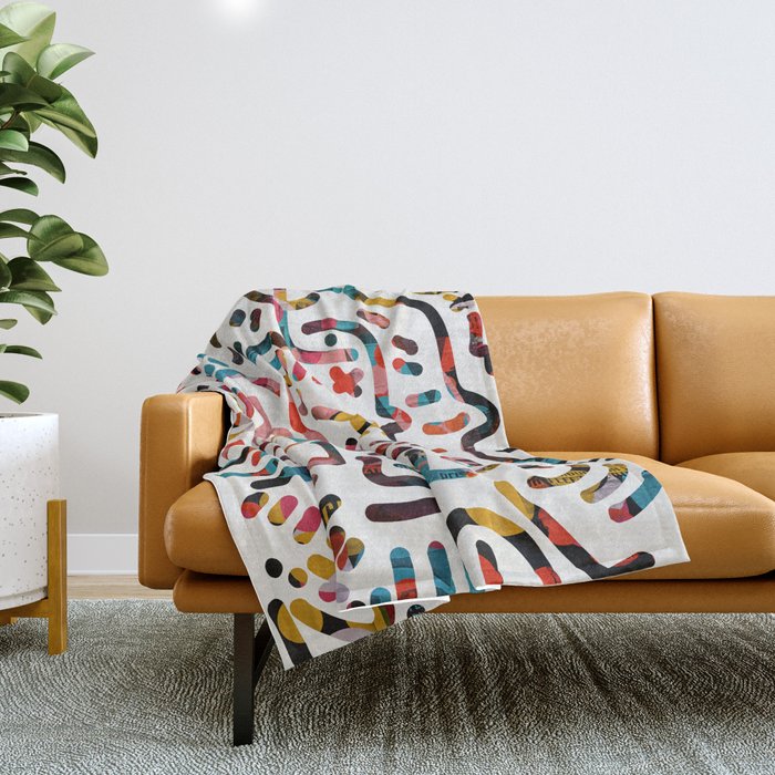 Graffiti Art Life in the Jungle with Symbols of Energy Throw Blanket Gallery Image 1