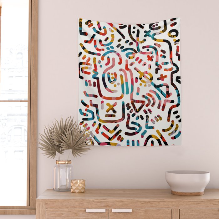 Graffiti Art Life in the Jungle with Symbols of Energy Wall Tapestry Gallery Image 2