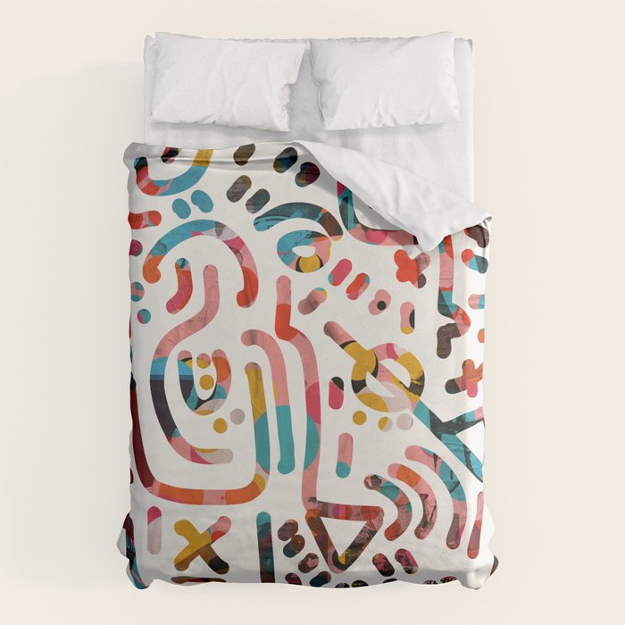 Graffiti Art Life in the Jungle with Symbols of Energy Duvet Cover Gallery Image 6