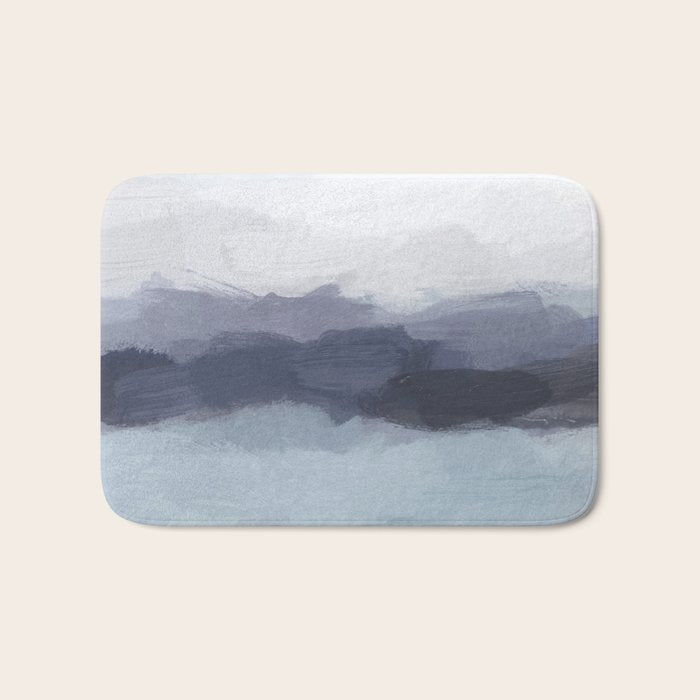 Shorebreak at Sunset - Plum Purple Navy Indigo Ocean Sky Blue Waves Abstract Nature Painting Art Bath Mat Gallery Image 1