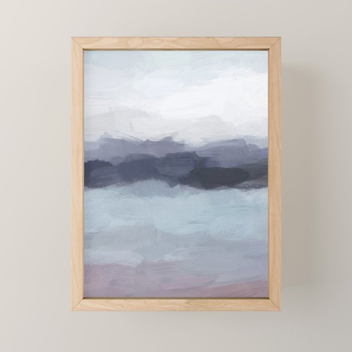 Shorebreak at Sunset - Plum Purple Navy Indigo Ocean Sky Blue Waves Abstract Nature Painting Art Mini Art Print Gallery Image 1