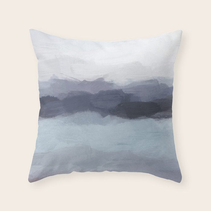 Shorebreak at Sunset - Plum Purple Navy Indigo Ocean Sky Blue Waves Abstract Nature Painting Art Throw Pillow Gallery Image 6