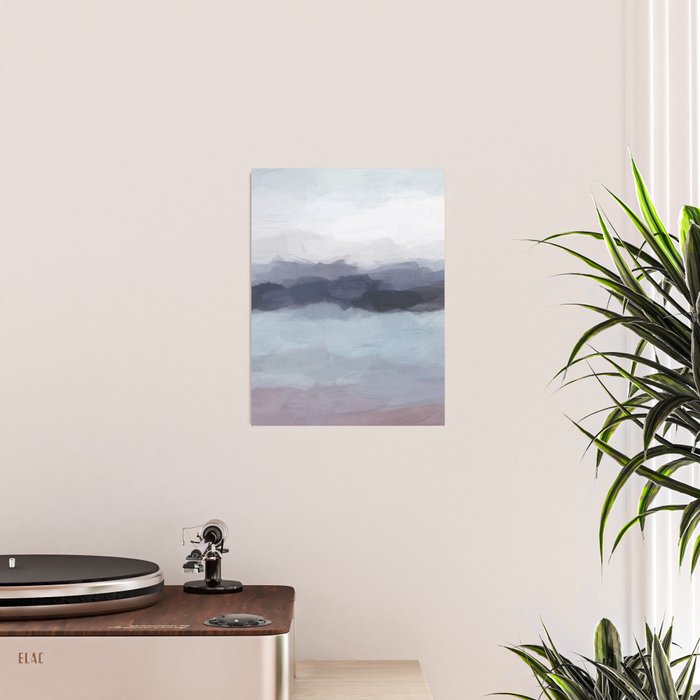 Shorebreak at Sunset - Plum Purple Navy Indigo Ocean Sky Blue Waves Abstract Nature Painting Art Poster Gallery Image 2