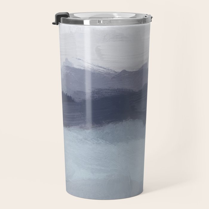 Shorebreak at Sunset - Plum Purple Navy Indigo Ocean Sky Blue Waves Abstract Nature Painting Art Travel Mug Gallery Image 3