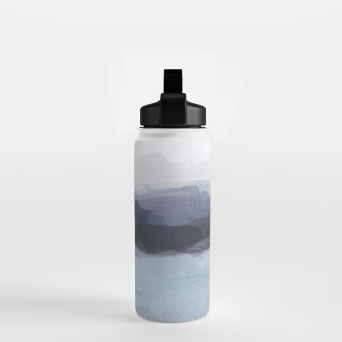 Shorebreak at Sunset - Plum Purple Navy Indigo Ocean Sky Blue Waves Abstract Nature Painting Art Water Bottle Gallery Image 2