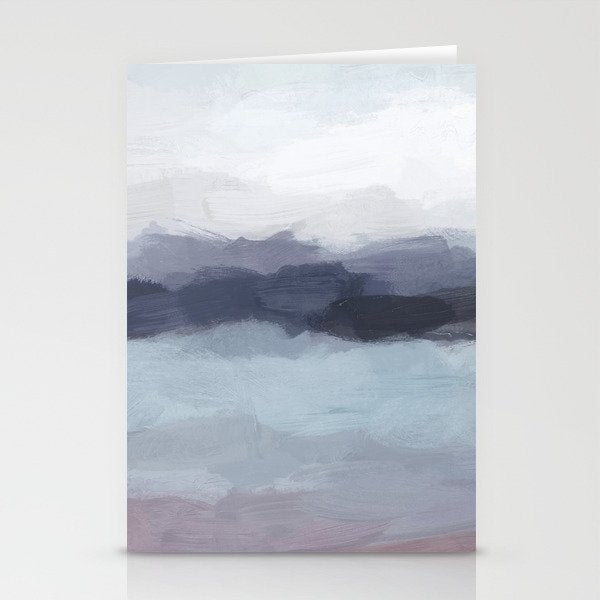Shorebreak at Sunset - Plum Purple Navy Indigo Ocean Sky Blue Waves Abstract Nature Painting Art Stationery Card Gallery Image 2
