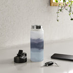 Shorebreak at Sunset - Plum Purple Navy Indigo Ocean Sky Blue Waves Abstract Nature Painting Art Water Bottle Gallery Image 4