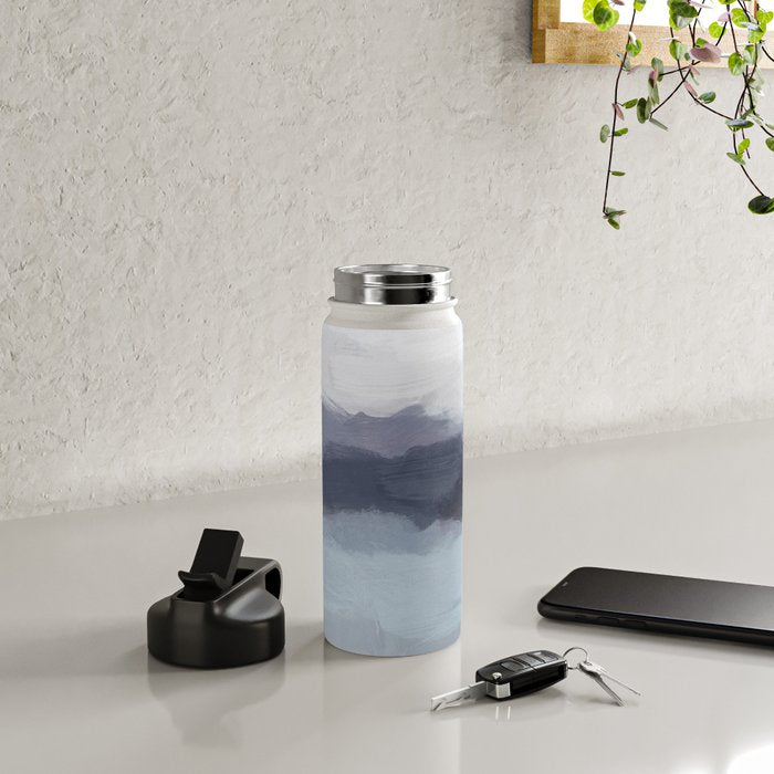 Shorebreak at Sunset - Plum Purple Navy Indigo Ocean Sky Blue Waves Abstract Nature Painting Art Water Bottle Gallery Image 4