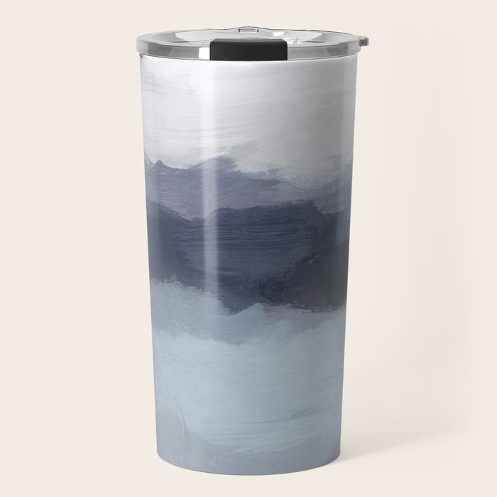 Shorebreak at Sunset - Plum Purple Navy Indigo Ocean Sky Blue Waves Abstract Nature Painting Art Travel Mug Gallery Image 1