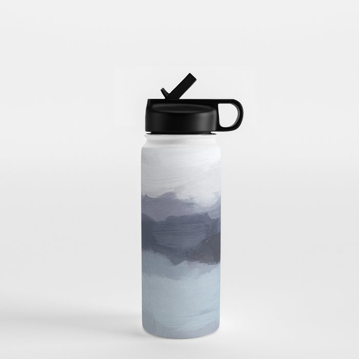 Shorebreak at Sunset - Plum Purple Navy Indigo Ocean Sky Blue Waves Abstract Nature Painting Art Water Bottle Gallery Image 1