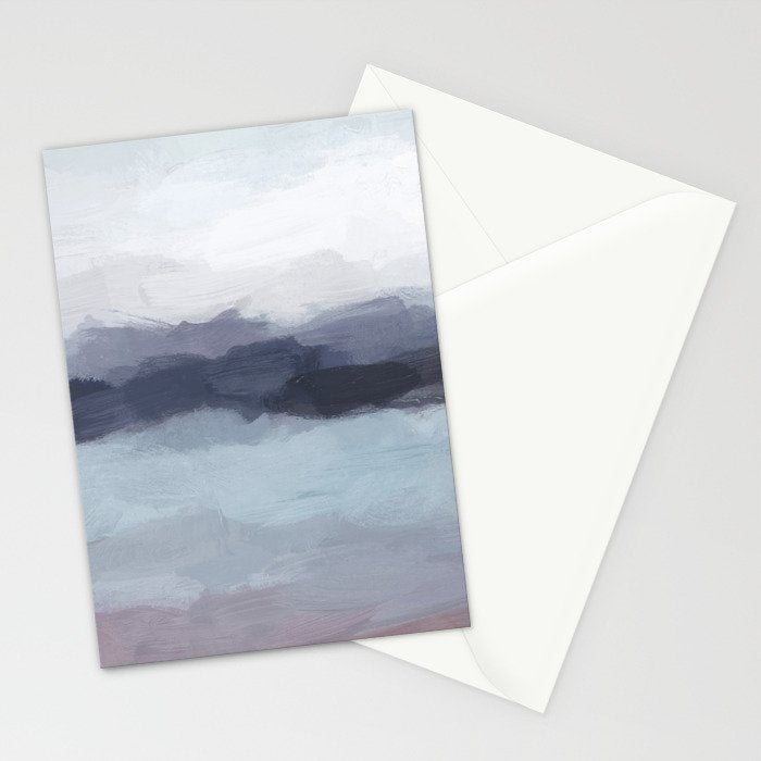 Shorebreak at Sunset - Plum Purple Navy Indigo Ocean Sky Blue Waves Abstract Nature Painting Art Stationery Card Gallery Image 2