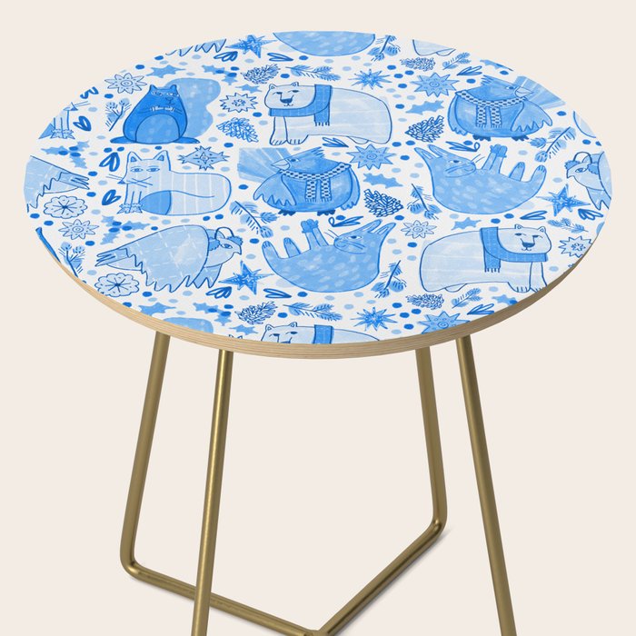 Winter Forest Woodland Animals in Blue Side Table Gallery Image 2