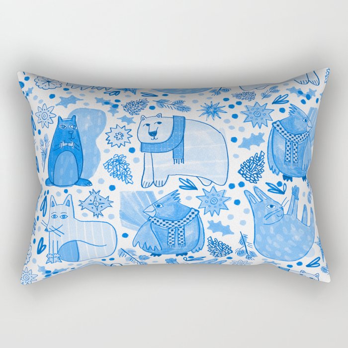 Winter Forest Woodland Animals in Blue Rectangular Pillow Gallery Image 2