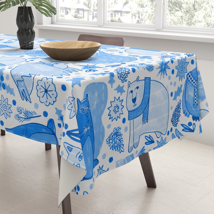 Winter Forest Woodland Animals in Blue Tablecloth Gallery Image 3